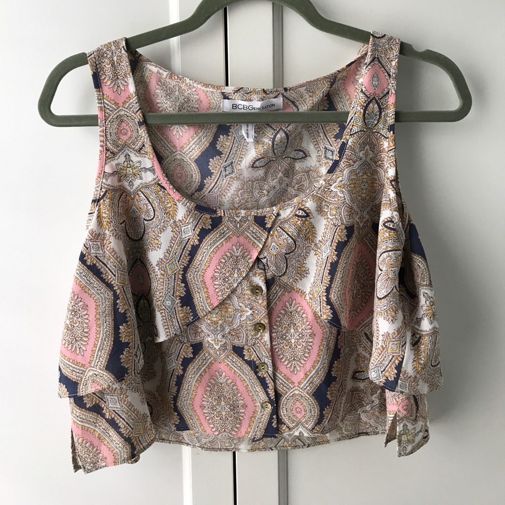 Pink Paisley BCBG Crop Top